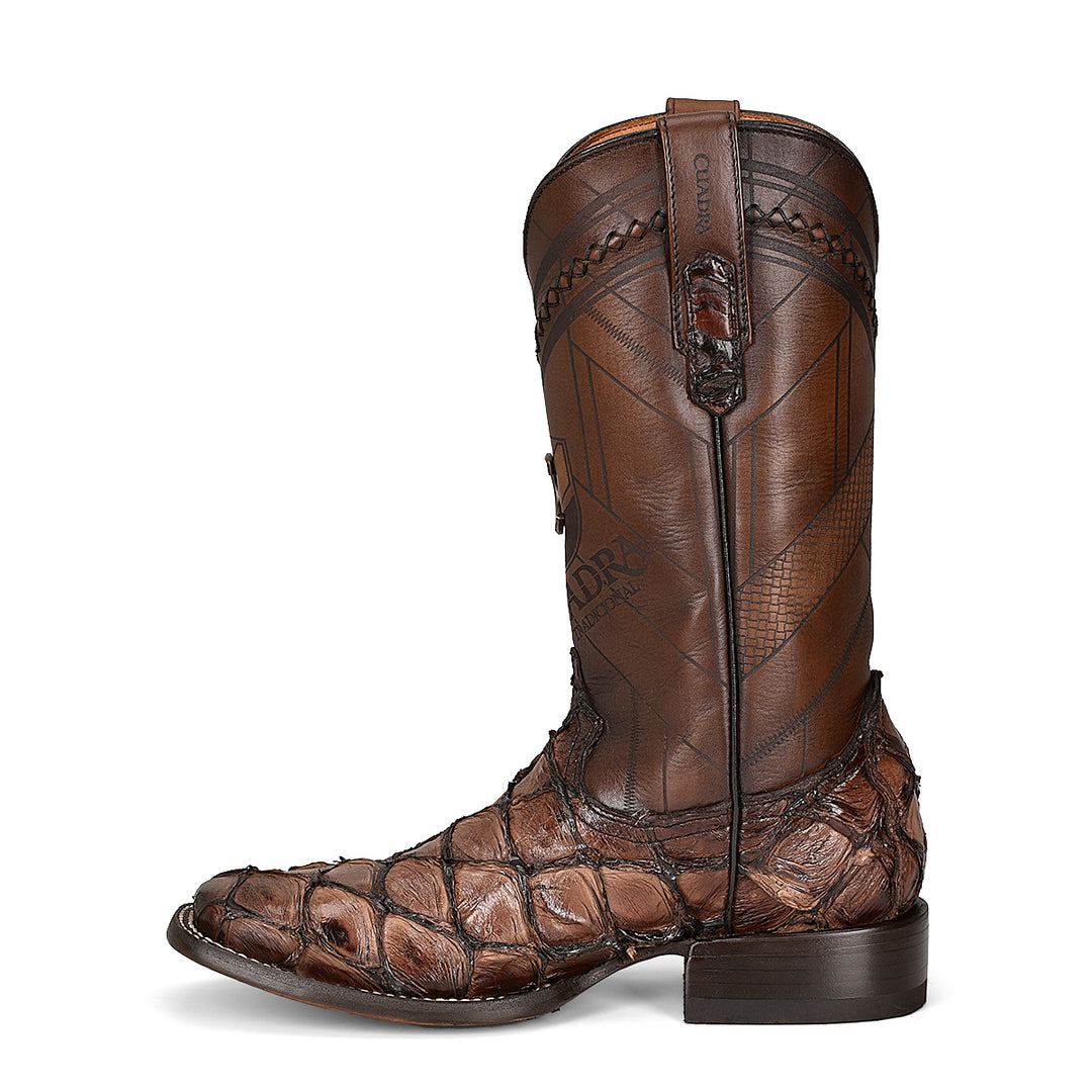 Chocolate Glazed Fish Pirarucu Laser & Woven Square Toe