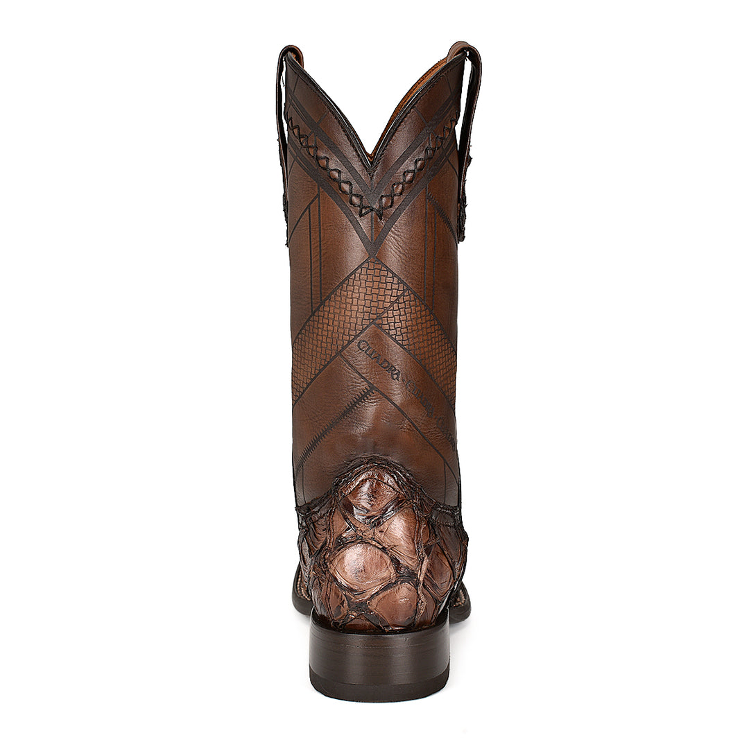 Chocolate Glazed Fish Pirarucu Laser & Woven Square Toe