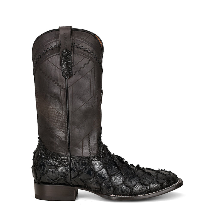 Black Glazed Fish Pirarucu Laser & Woven Square Toe