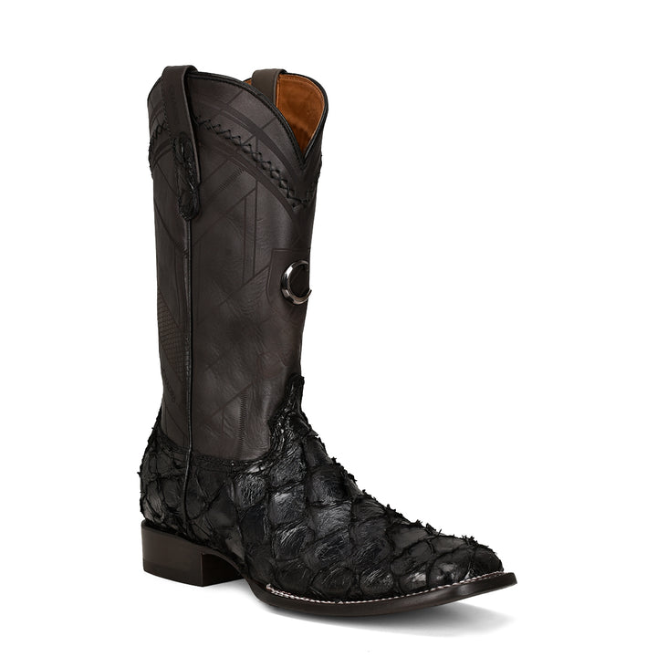 Black Glazed Fish Pirarucu Laser & Woven Square Toe