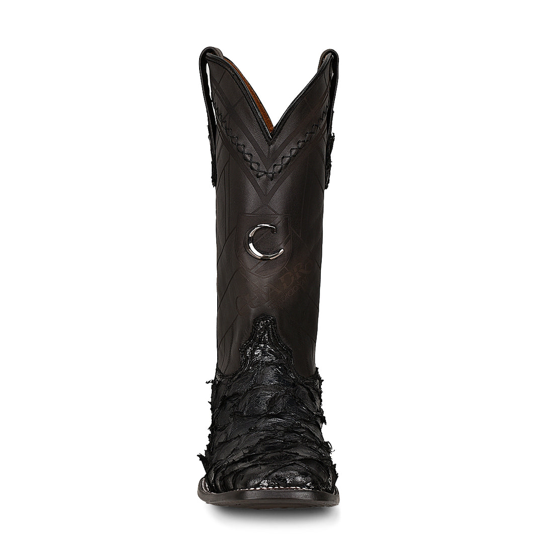 Black Glazed Fish Pirarucu Laser & Woven Square Toe