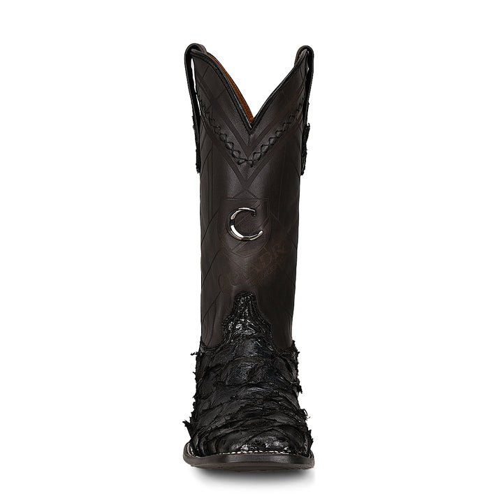 Black Glazed Fish Pirarucu Laser & Woven Square Toe