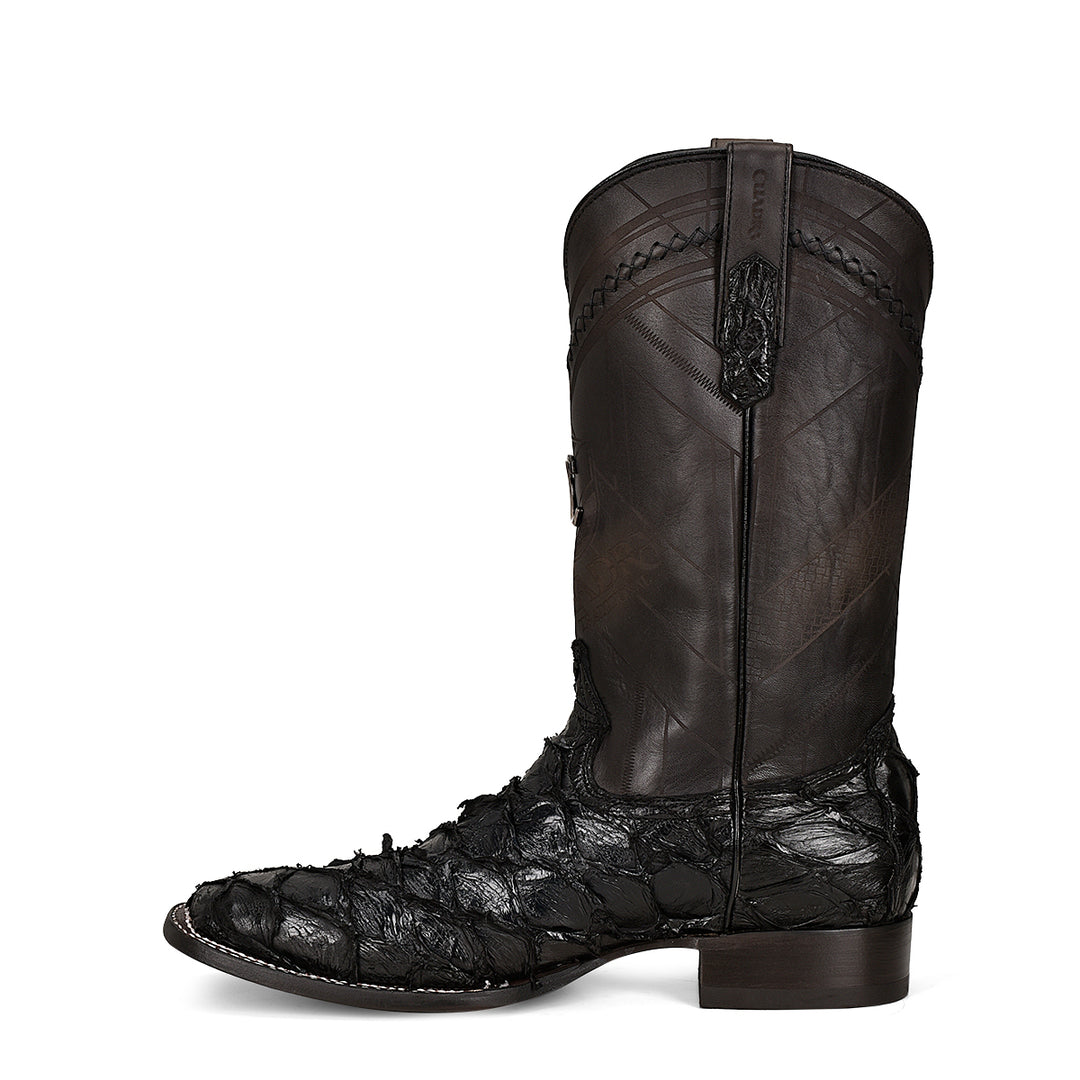 Black Glazed Fish Pirarucu Laser & Woven Square Toe