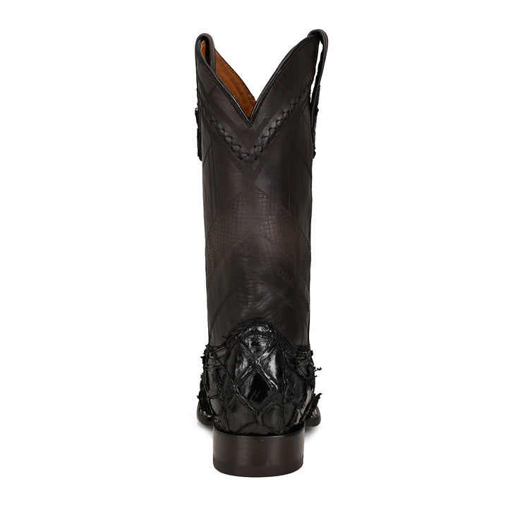Black Glazed Fish Pirarucu Laser & Woven Square Toe