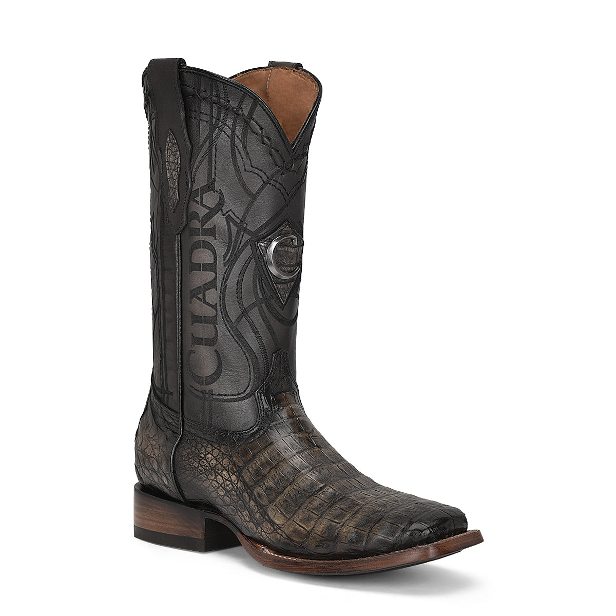 Atlantic Black Sand Caiman Embroidery & Laser & Woven Square Toe