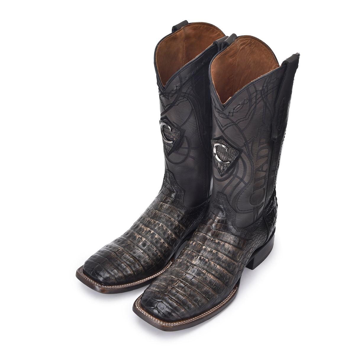 Atlantic Black Sand Caiman Embroidery & Laser & Woven Square Toe