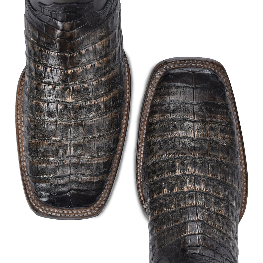 Atlantic Black Sand Caiman Embroidery & Laser & Woven Square Toe