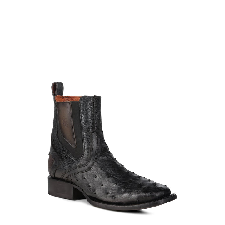 Black Ostrich Zipper Square Toe