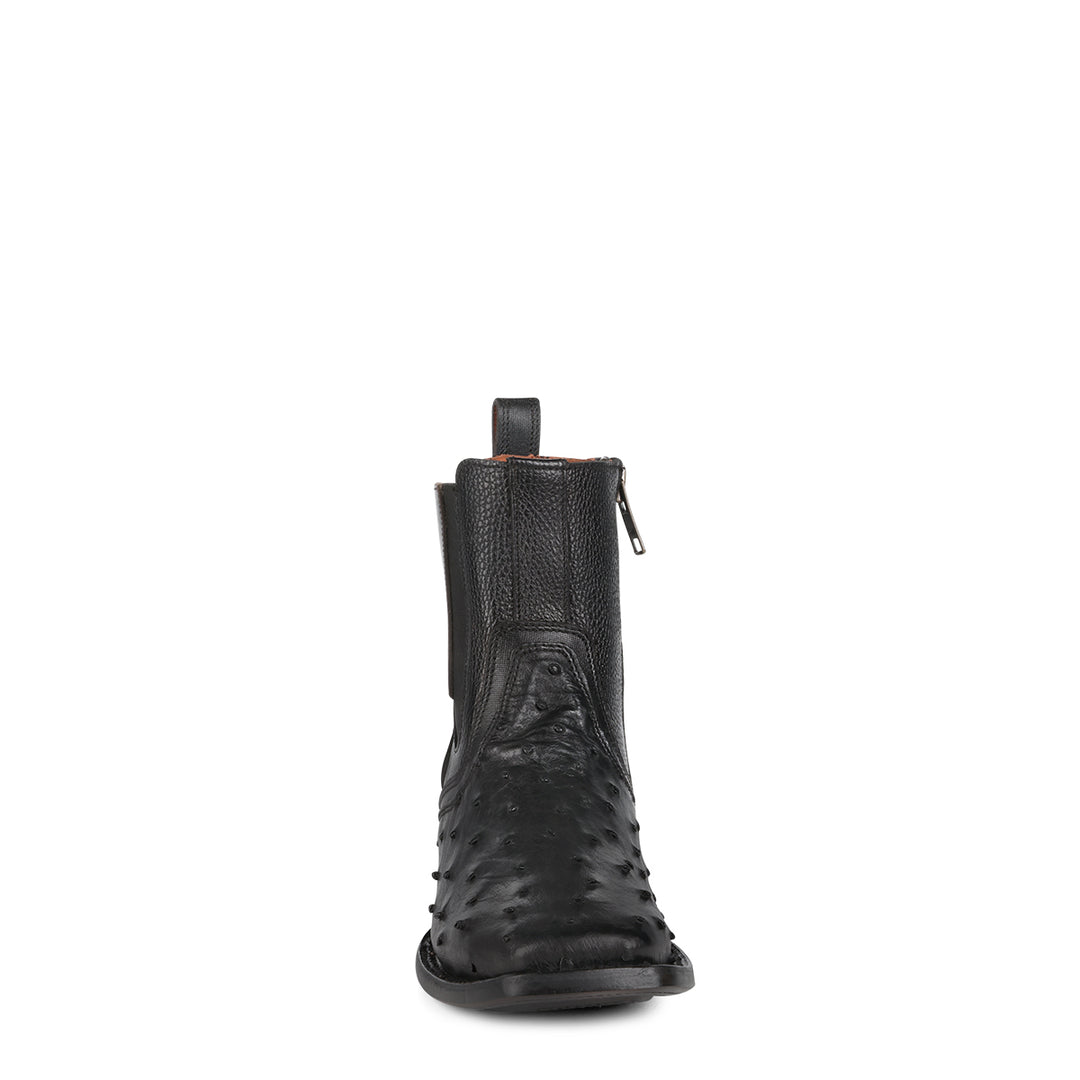 Black Ostrich Zipper Square Toe