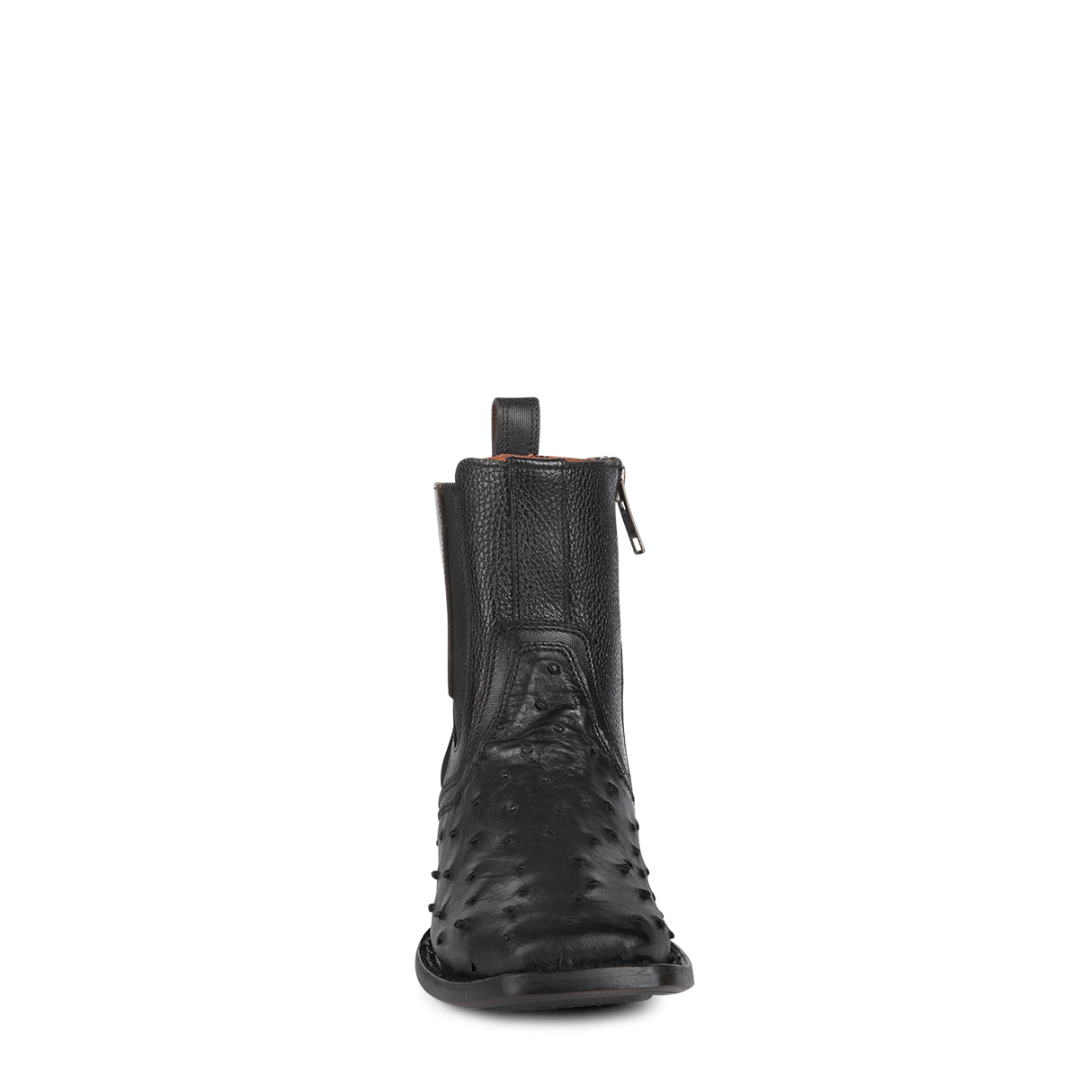 Black Ostrich Zipper Square Toe