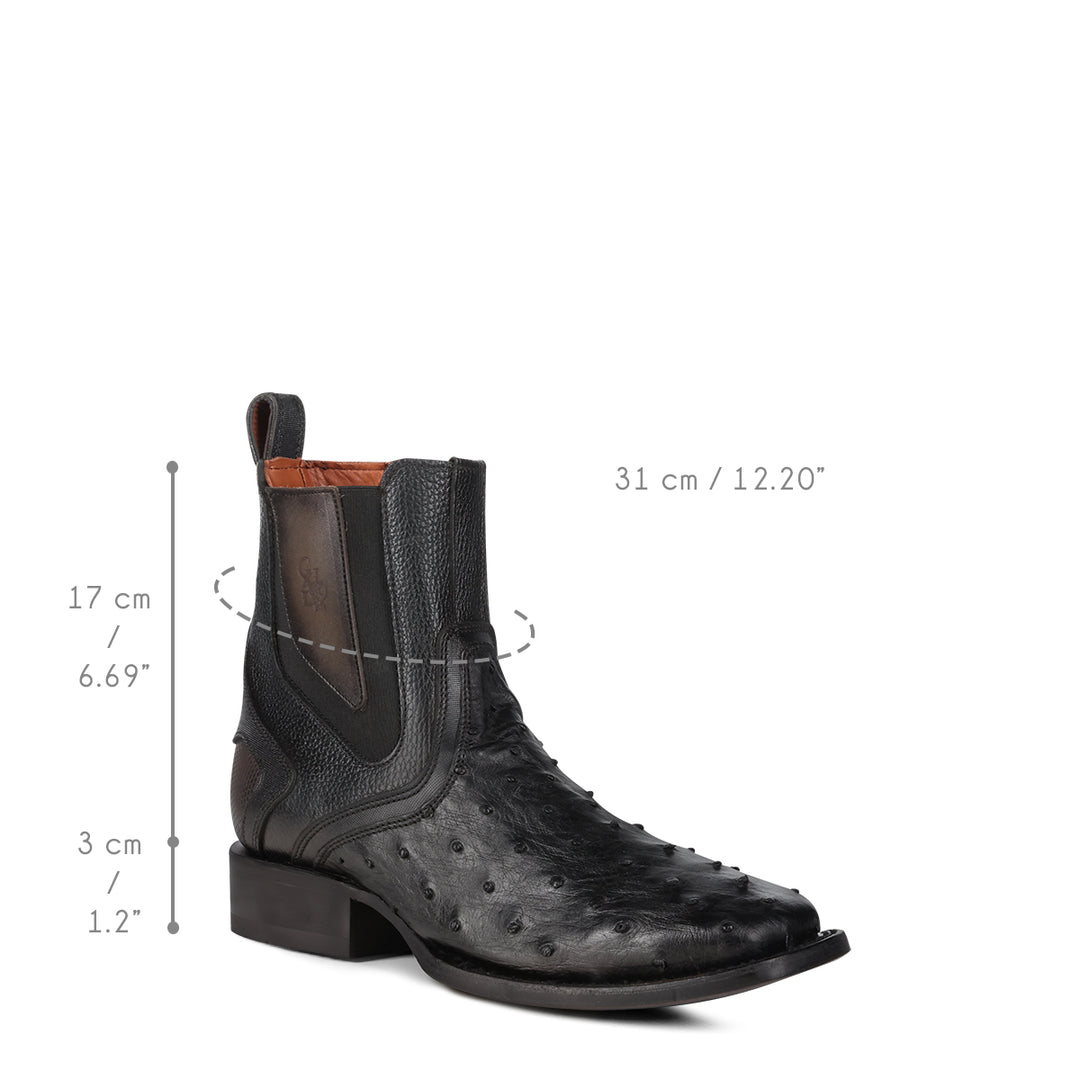 Black Ostrich Zipper Square Toe