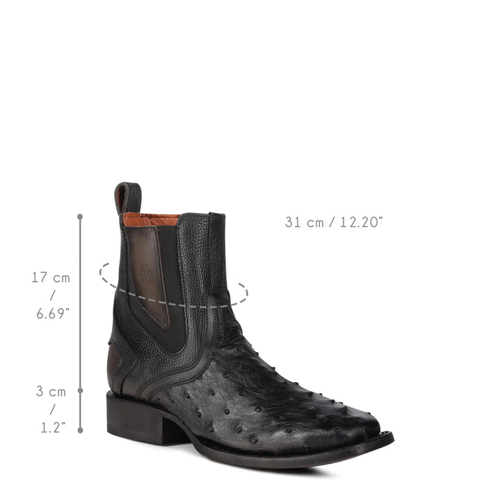 Black Ostrich Zipper Square Toe