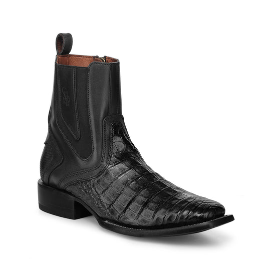 Cuadra Black Caiman Zipper & Elastic Square Toe CU891