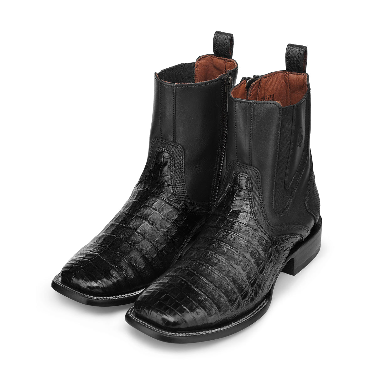 Cuadra Black Caiman Zipper & Elastic Square Toe CU891