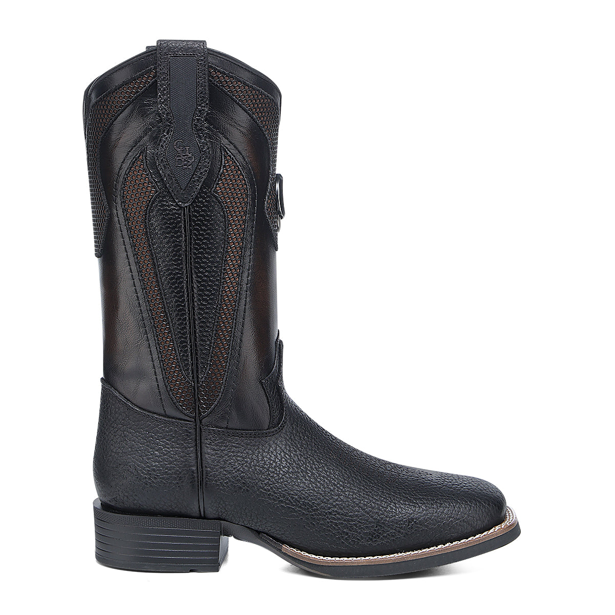 Black & Honey American Bison Embroidery & Studs Square Toe