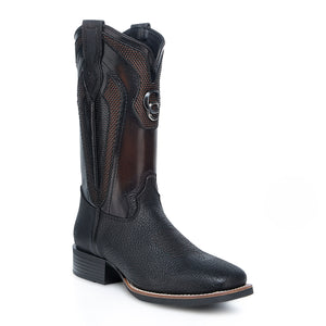 Black & Honey American Bison Embroidery & Studs Square Toe