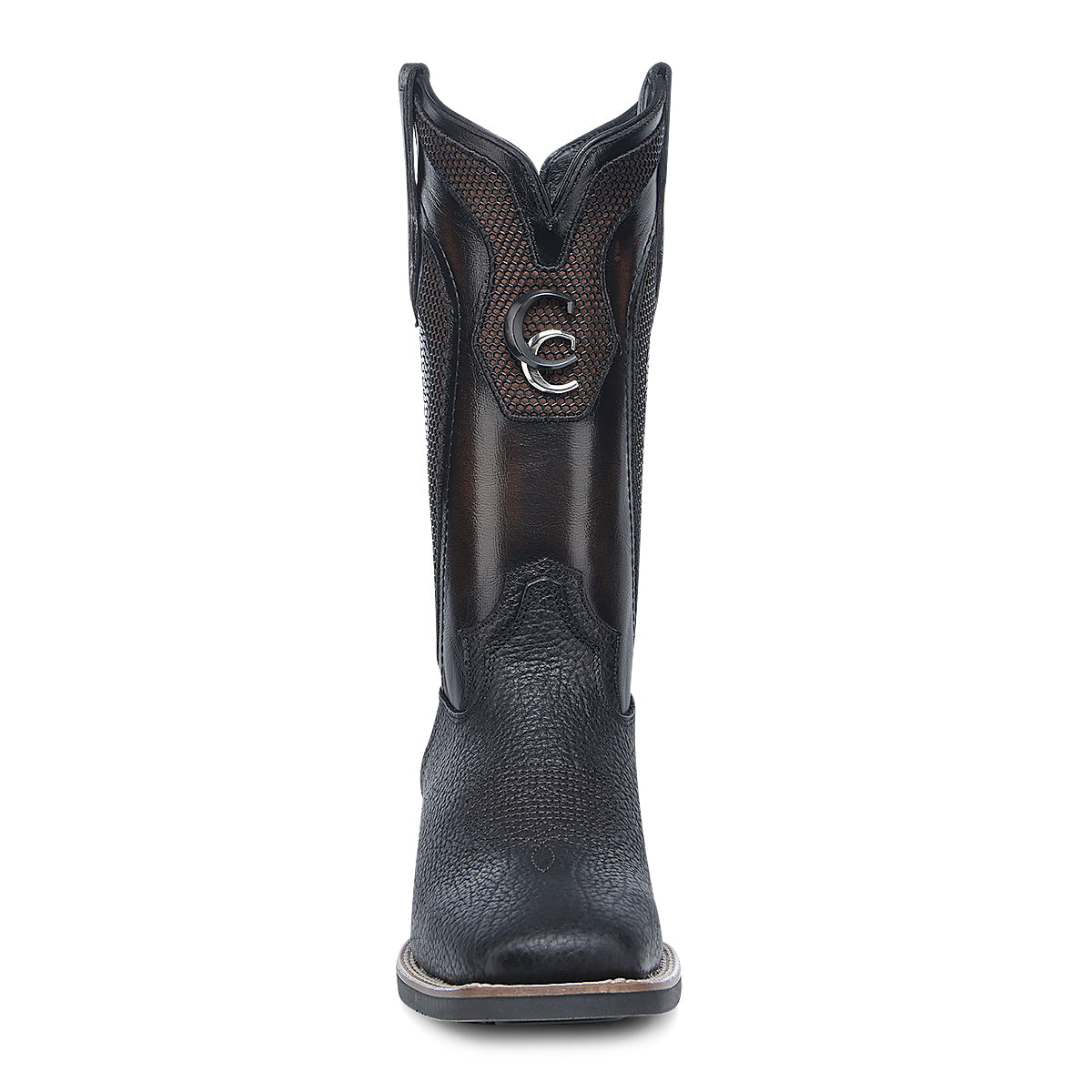 Black & Honey American Bison Embroidery & Studs Square Toe