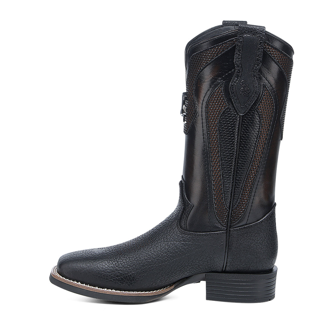 Black & Honey American Bison Embroidery & Studs Square Toe