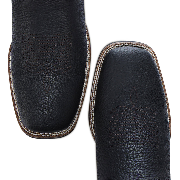 Black & Honey American Bison Embroidery & Studs Square Toe