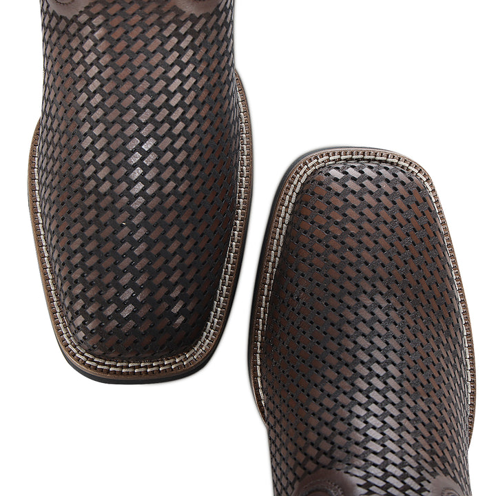 Honey Laser & Embroidery & Studs Square Toe