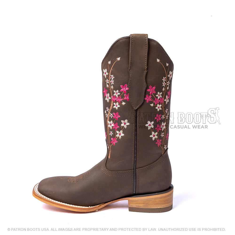 Cuatrero Boots Dama Texas Cherry Blossom Choco