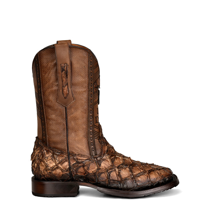 Asturias Honey Fish Pirarucu Laser & Woven Square Toe