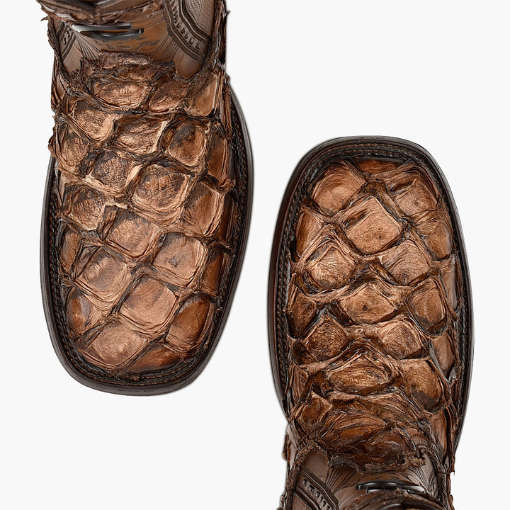 Asturias Honey Fish Pirarucu Laser & Woven Square Toe
