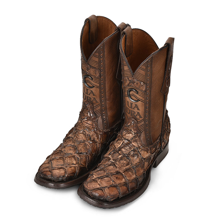 Asturias Honey Fish Pirarucu Laser & Woven Square Toe