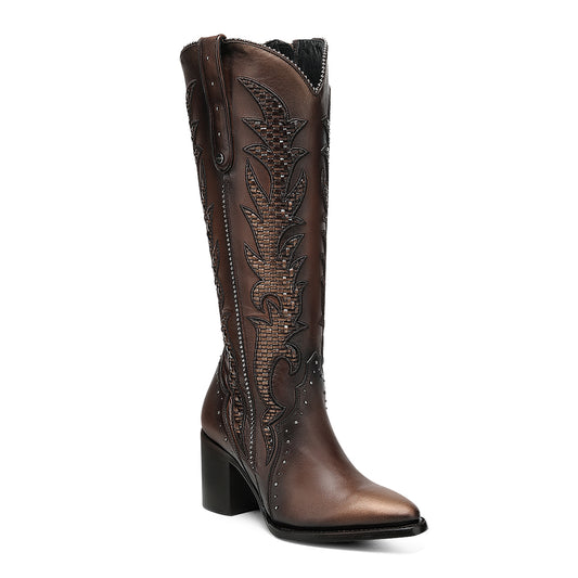 Cuadra Embroidery & Zipper & Woven & Studs Point LD Honey CC338
