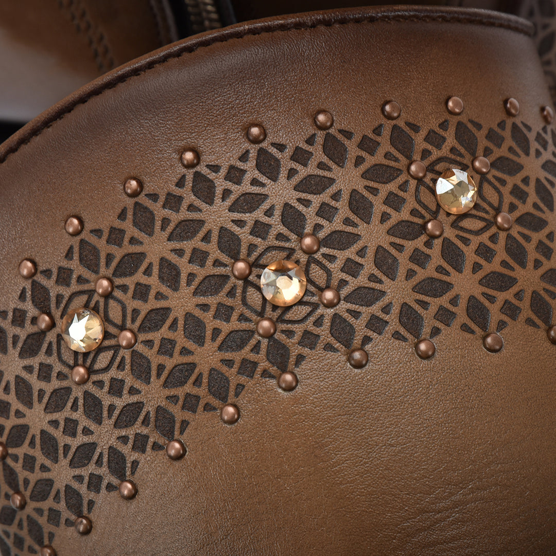 Brown Cowhide Laser & Crystal