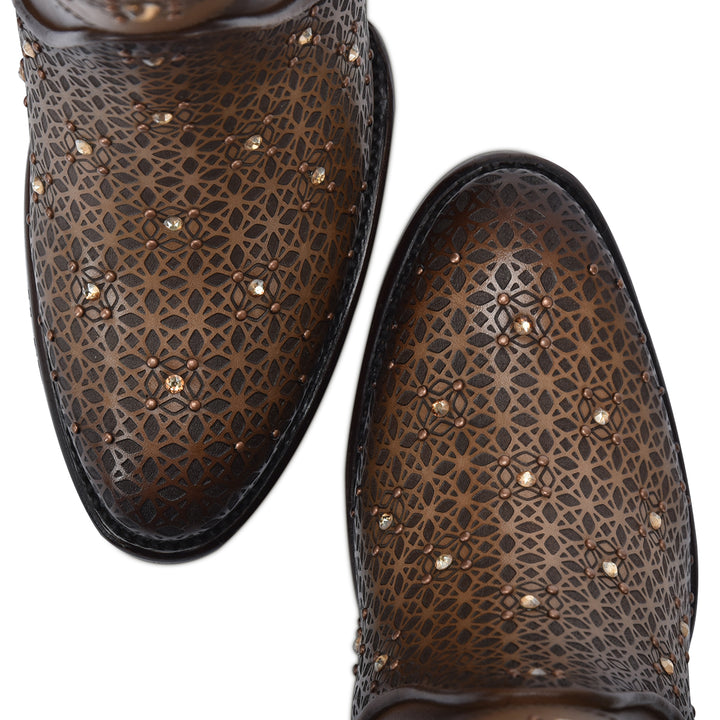 Brown Cowhide Laser & Crystal