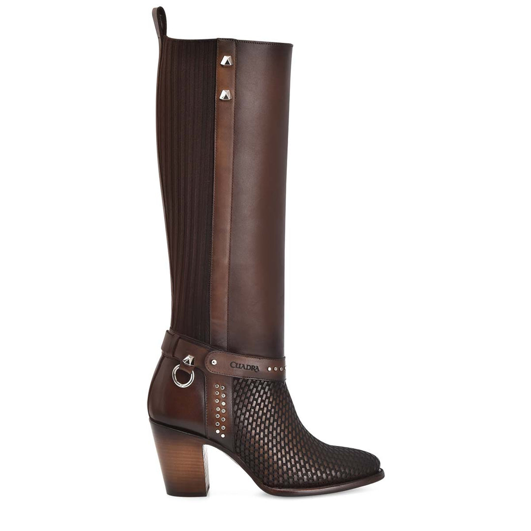 Honey & Brown Cowhide Zipper & Studs & Laser Boot