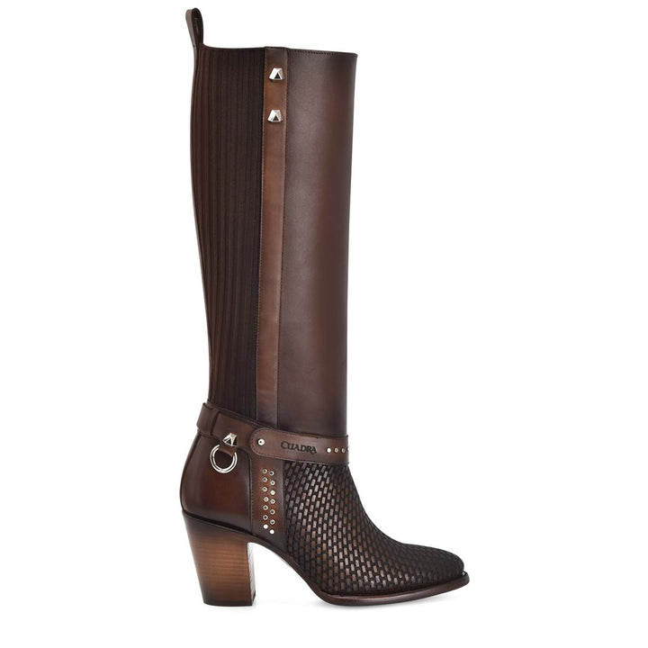 Honey & Brown Cowhide Zipper & Studs & Laser Boot