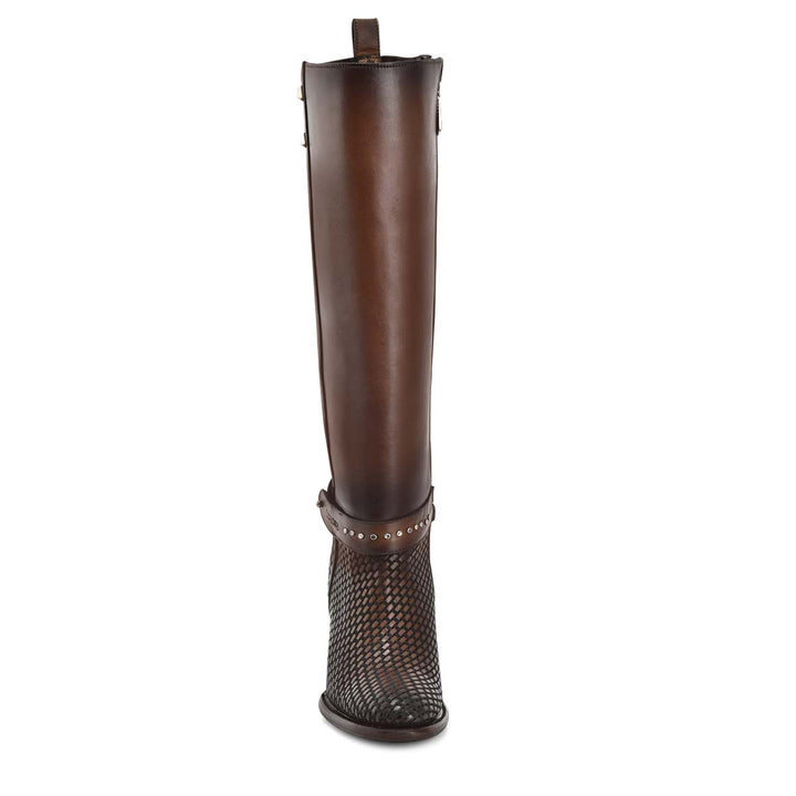 Honey & Brown Cowhide Zipper & Studs & Laser Boot