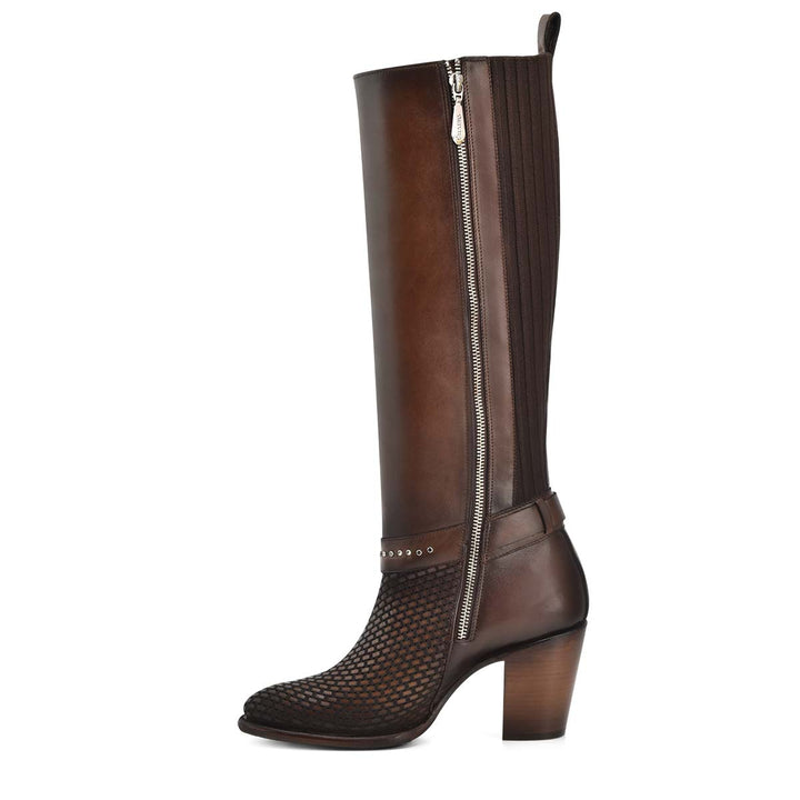 Honey & Brown Cowhide Zipper & Studs & Laser Boot