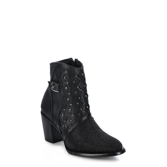 Black Stingray Zipper & Studs & Laser Snip Toe