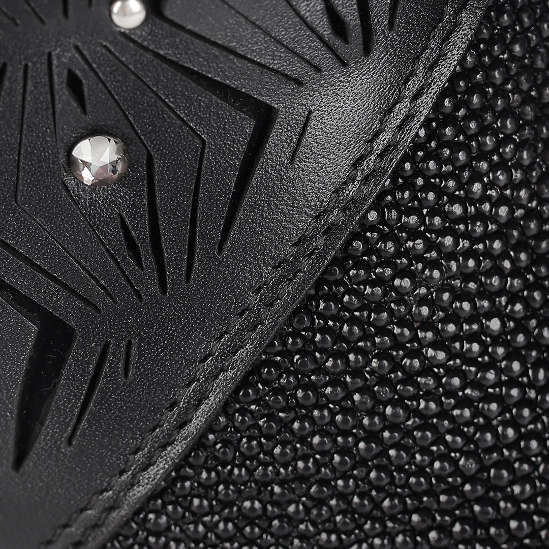 Black Stingray Zipper & Studs & Laser Snip Toe