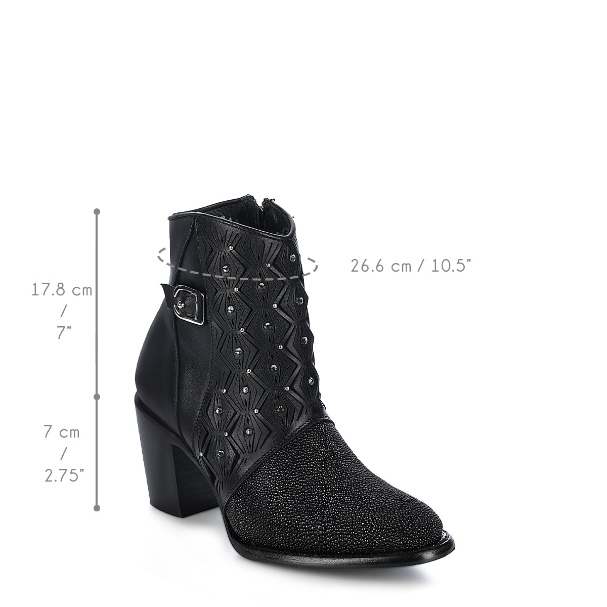 Black Stingray Zipper & Studs & Laser Snip Toe