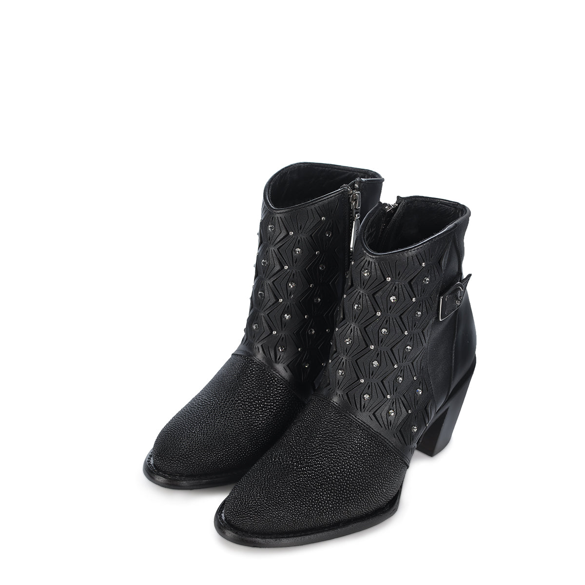 Black Stingray Zipper & Studs & Laser Snip Toe