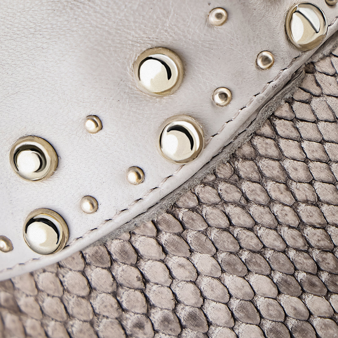 BEIGE PYTHON ZIPPER & STUDS CC254