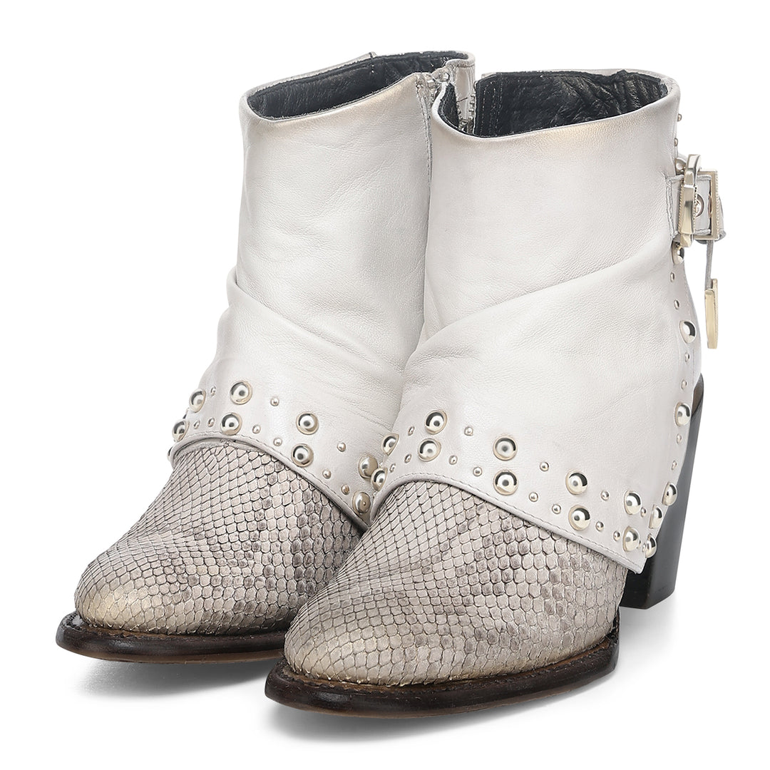 BEIGE PYTHON ZIPPER & STUDS CC254