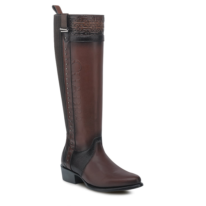 Chocolate Laser & Woven & Zipper Round Toe