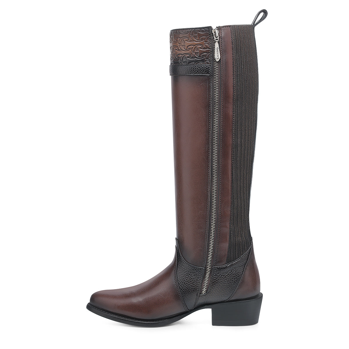 Chocolate Laser & Woven & Zipper Round Toe