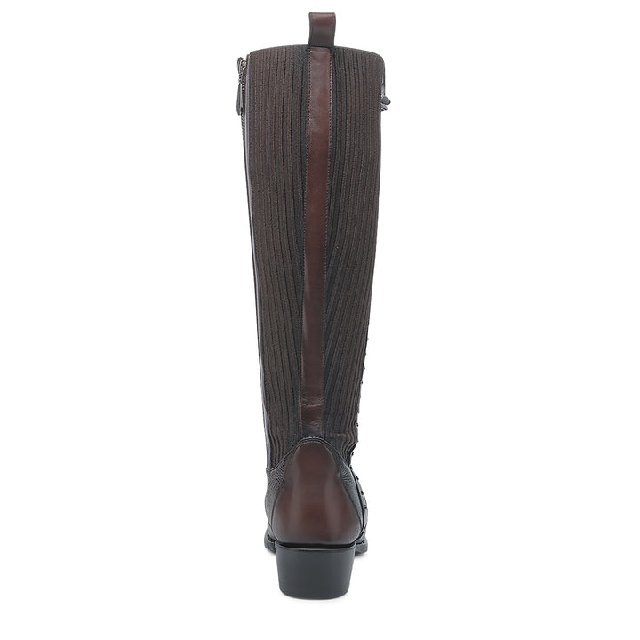 Chocolate Laser & Woven & Zipper Round Toe