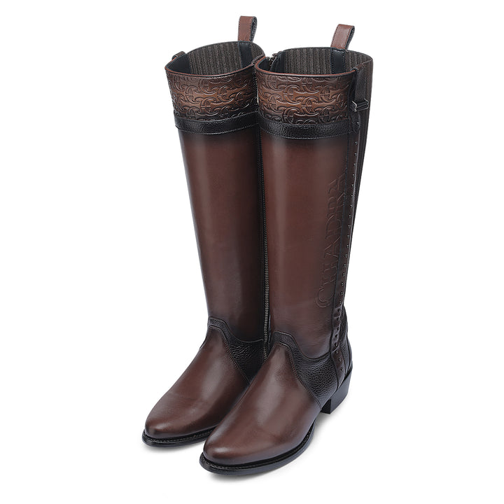 Chocolate Laser & Woven & Zipper Round Toe
