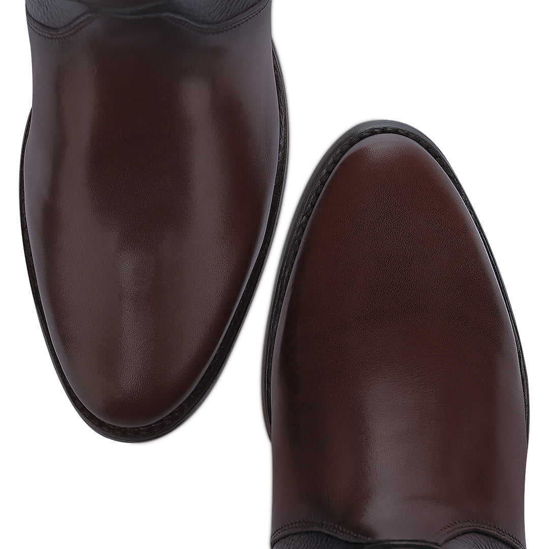 Chocolate Laser & Woven & Zipper Round Toe