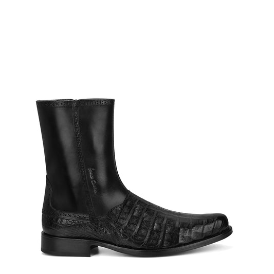 Black Caiman Zipper Round Toe