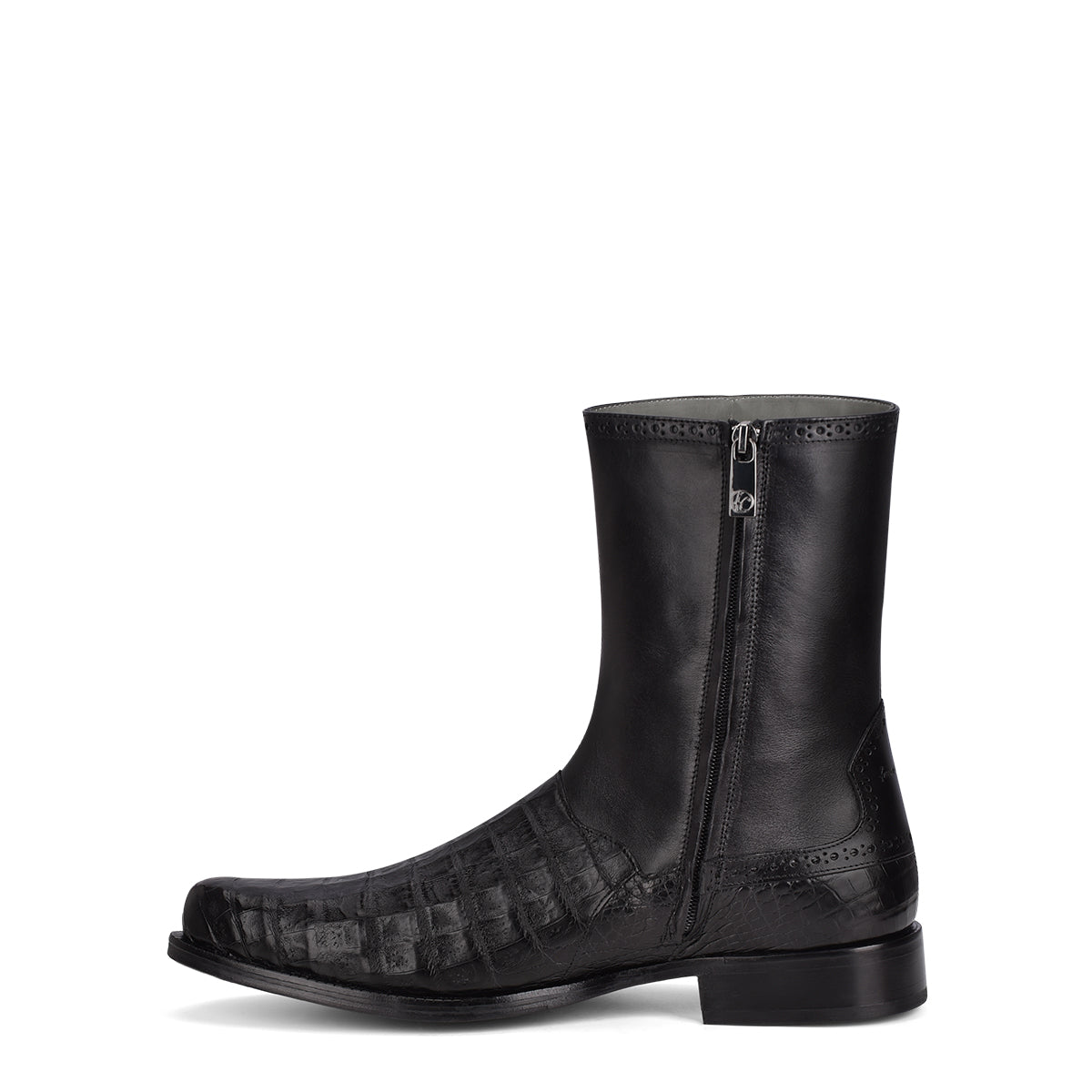 Black Caiman Zipper Round Toe