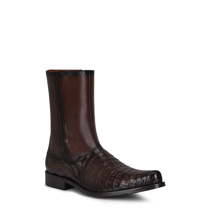 Brown Caiman Zipper Round Toe