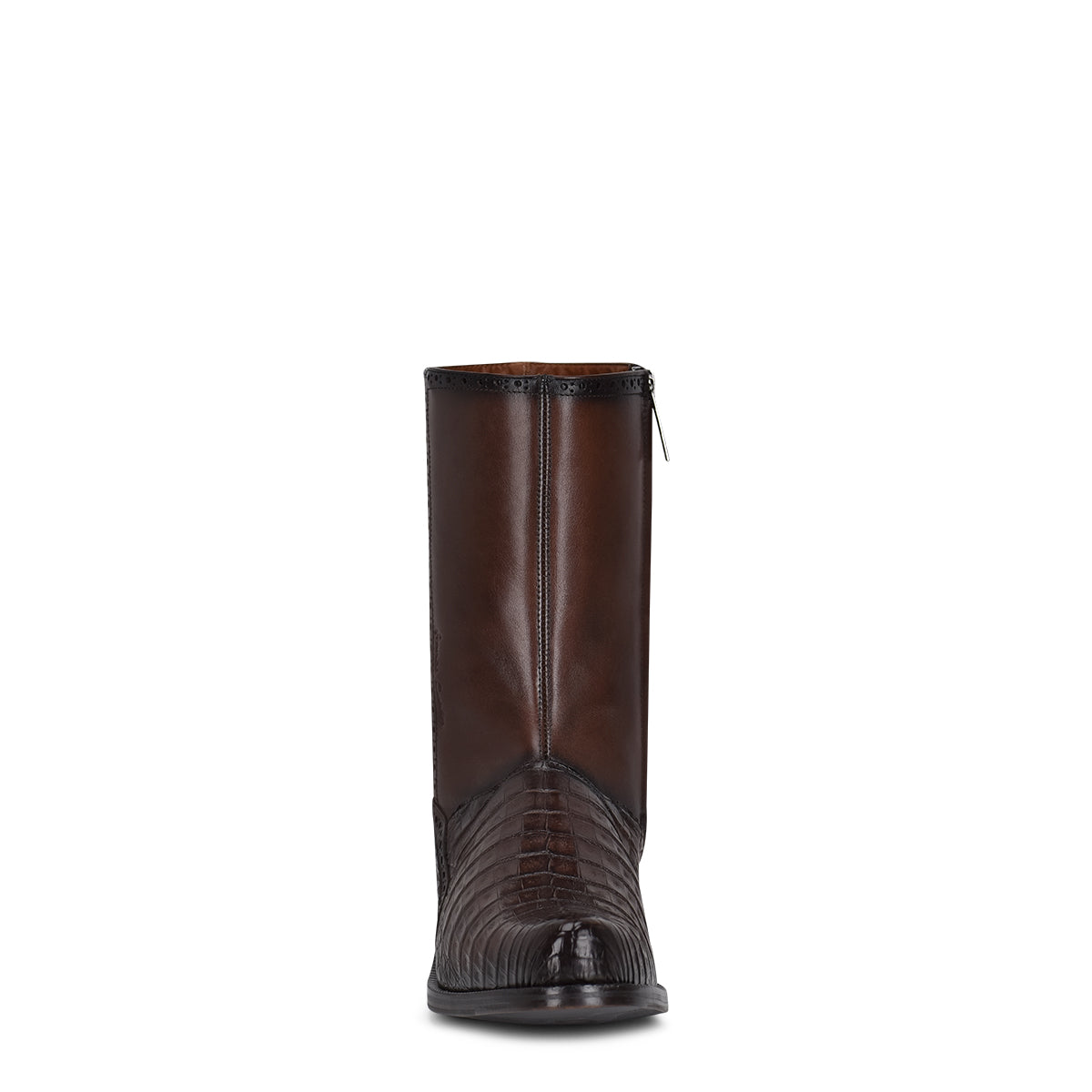 Brown Caiman Zipper Round Toe